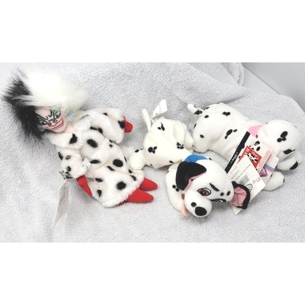 101 Dalmatians Cruella de Vil Lucky Penny NWT Disney Bean Bag Beanie New 3pc Set
